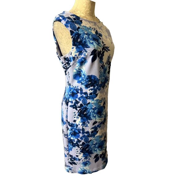 Donna Ricco Dress Blue White 10 Floral Stretch Sheath Washable Sleeveless - Picture 5 of 7